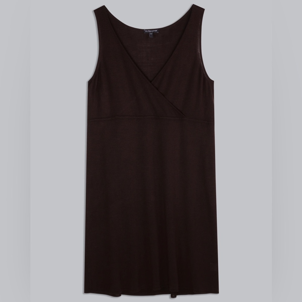 Eileen Fisher Stretch Jersey Knit Tank Dress black v neck wrap design - Picture 2 of 14